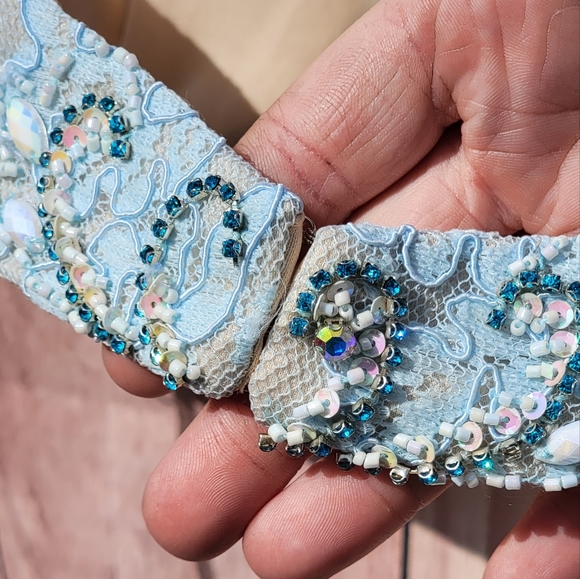 Jasz Couture Baby Blue Lace 2-Piece Halter Gown, Sz 12 - Picture 7 of 9